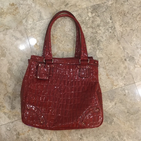 Liz Claiborne Tote Bag Red Moc Croc Tall with Shoulder Work Computer Bag Vegan - Picture 8 of 8